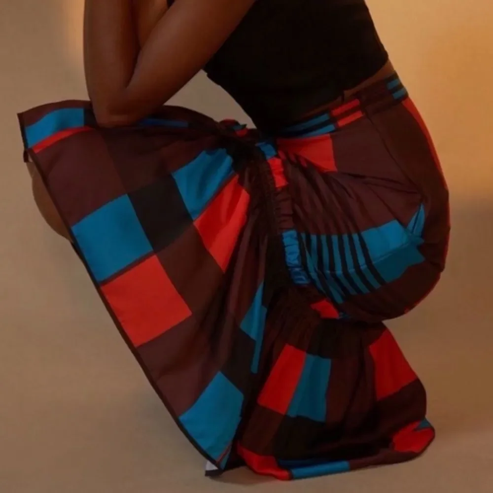 Anthro Eva Franco Striped Flounce Hem Midi Skirt Red, Blie and Brown Size 0